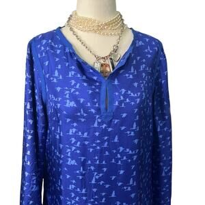 Women’s Elizabeth McKay Long sleeve  blue silk tunic top birds size 4 rescue me